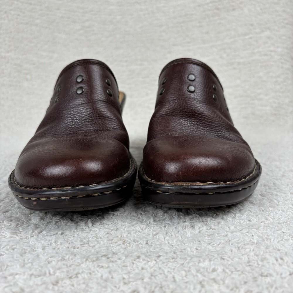 Born Shoes Womens 9 Brown Naomi T Moro Leather Mule Clog Slip On Wedge Studded - Picture 9 of 15